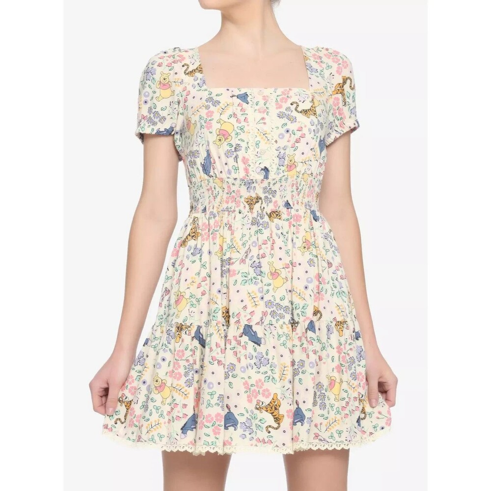 Hot Topic Disney Winnie The Pooh Floral Smocked Babydoll Dress S Tigger Piglet